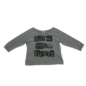Modern Lux Sweatshirt Womens Large L Gray Black Follow Your Heart Cropped